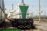 Am 31.05.1992 prästentierte sich die Werklok 012 (107 018-4) vom Zementwerk Karsdorf in Naumburg (S) Hbf in ihrer neuen Lackierung. (Foto: Norbert Schmitz, www.lokfotos.de)